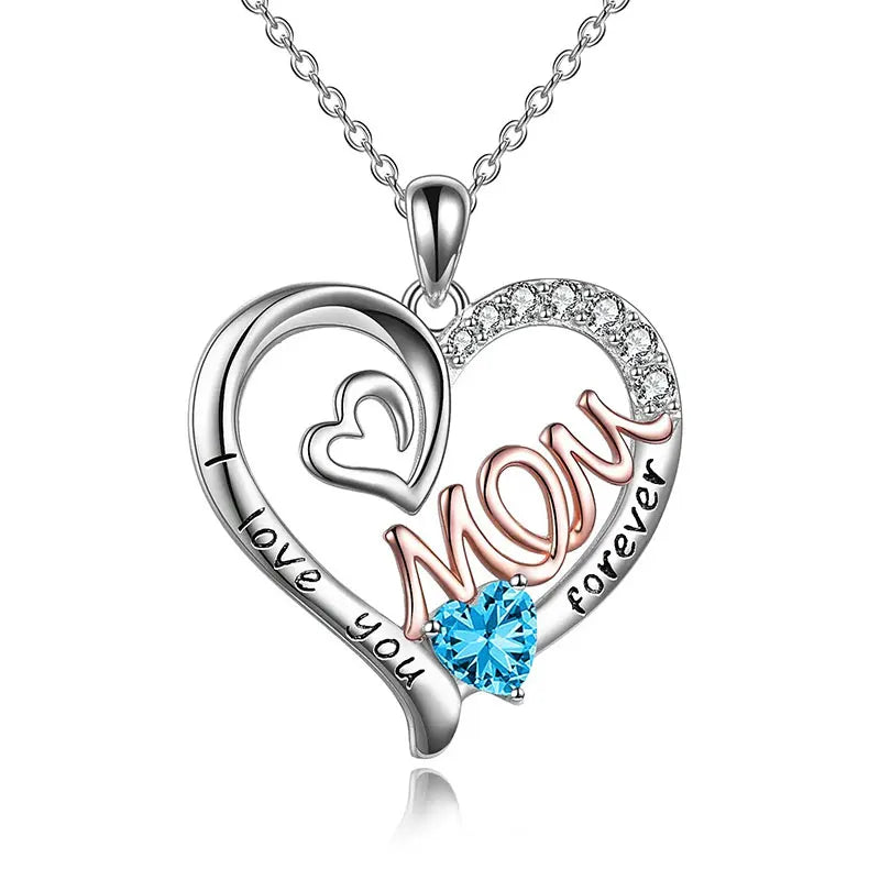 TrustDavis 925 Sterling Silver Heart-shaped Letters Mom with Diamond Necklace for Mother's Day Birthday Gift Jewelry DS4190