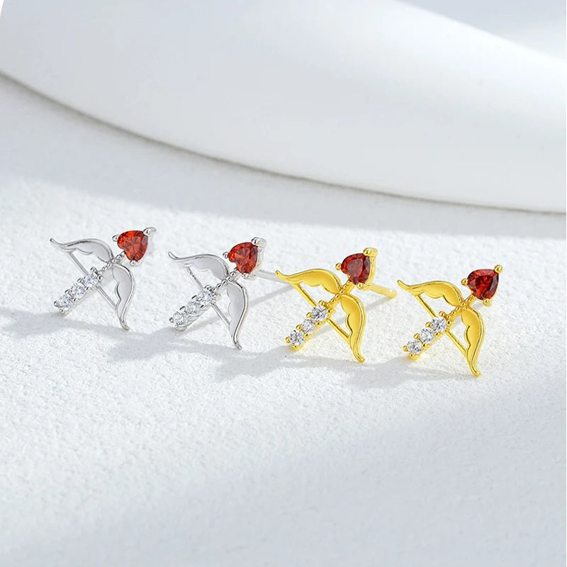 TrustDavis Real 925 Sterling Silver Fashion Bow Arrow Zircon Heart Earrings Necklace Set for Women Girl Gift Fine Jewelry DS4682