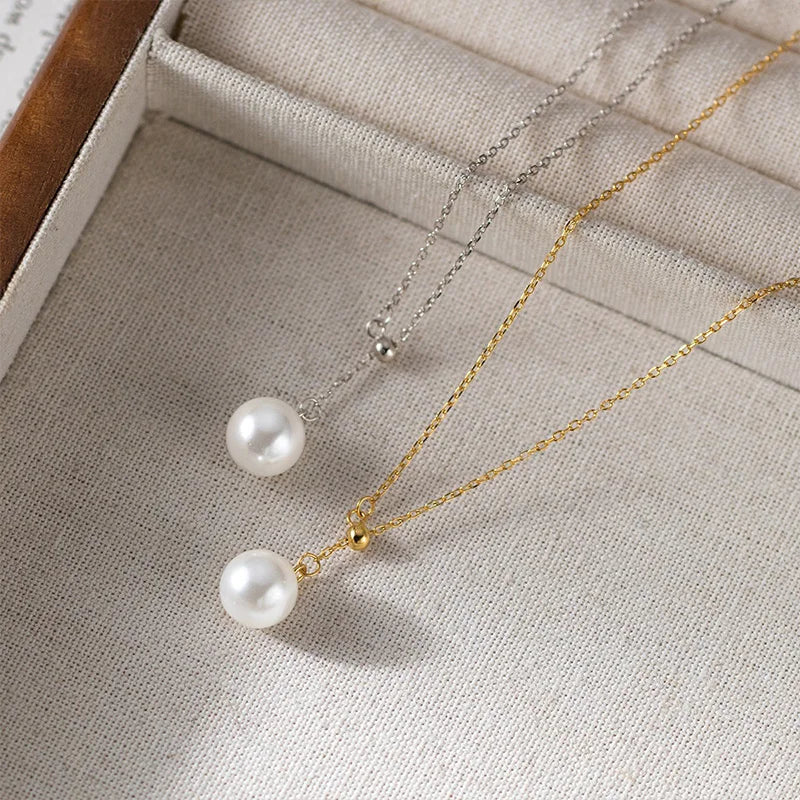 TrustDavis Real 925 Sterling Silver Sweet and Simple pearl Necklace for Women Mother's Day Fine Necklace Jewelry Gift DS4404