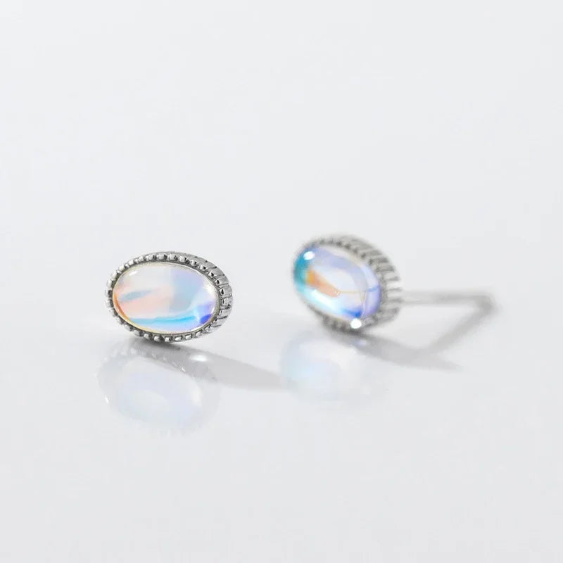 Real 925 Sterling Silver Moon Stone Stud Earrings DS4367