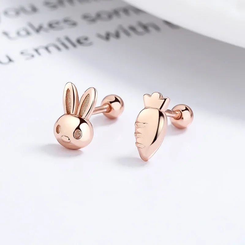 TrustDavis Real 925 Sterling Silver Cute Rabbit Radish Charm Stud Earrings for Kids Teen Girls Party Fine S925 Jewelry DS3586