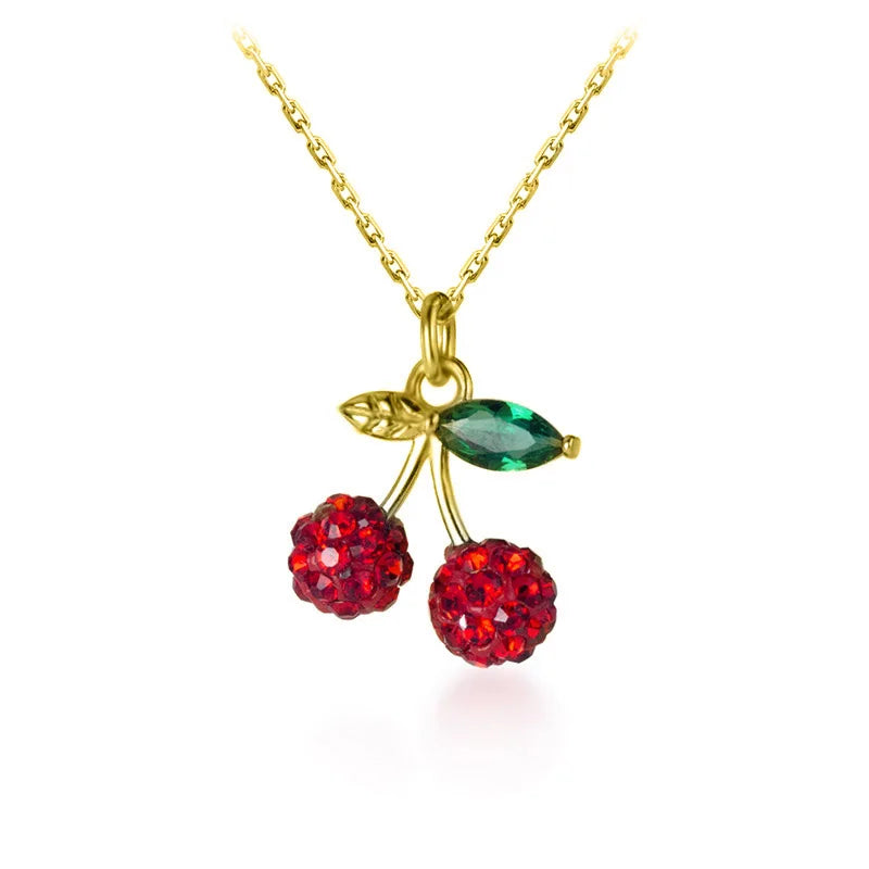 TrustDavis Real 925 Sterling Silver Fashion Sweet Fruit Cherry Pendant Short Necklace For Women Wedding Party Fine Jewelry DB975