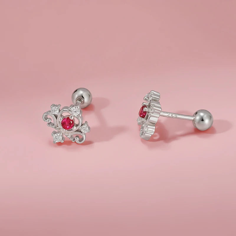 TrustDavis Real 925 Sterling Silver Vintage Crown Zircon Screw Stud Earrings For Women Wedding Trendy Fine Jewelry Gift DS4623