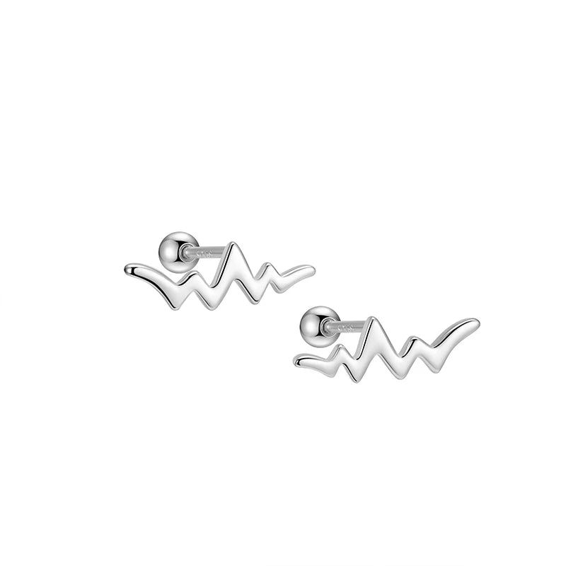 TrustDavis 925 Sterling Silver Women's Fashion Simple Smooth Heartbeat Line Screw Earrings for Women Girls Jewelry Gift DS4300