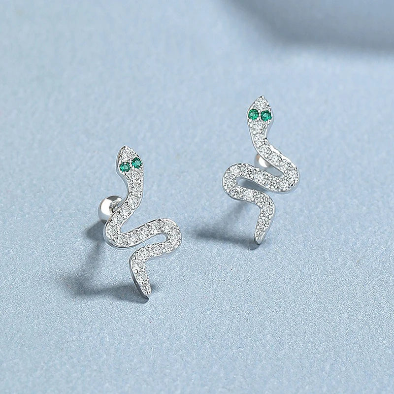Pendientes TrustDavis Plata de Ley 925 auténtica a la moda con forma de serpiente y espiral de circón para mujeres y niñas, regalos de joyería DS4247
