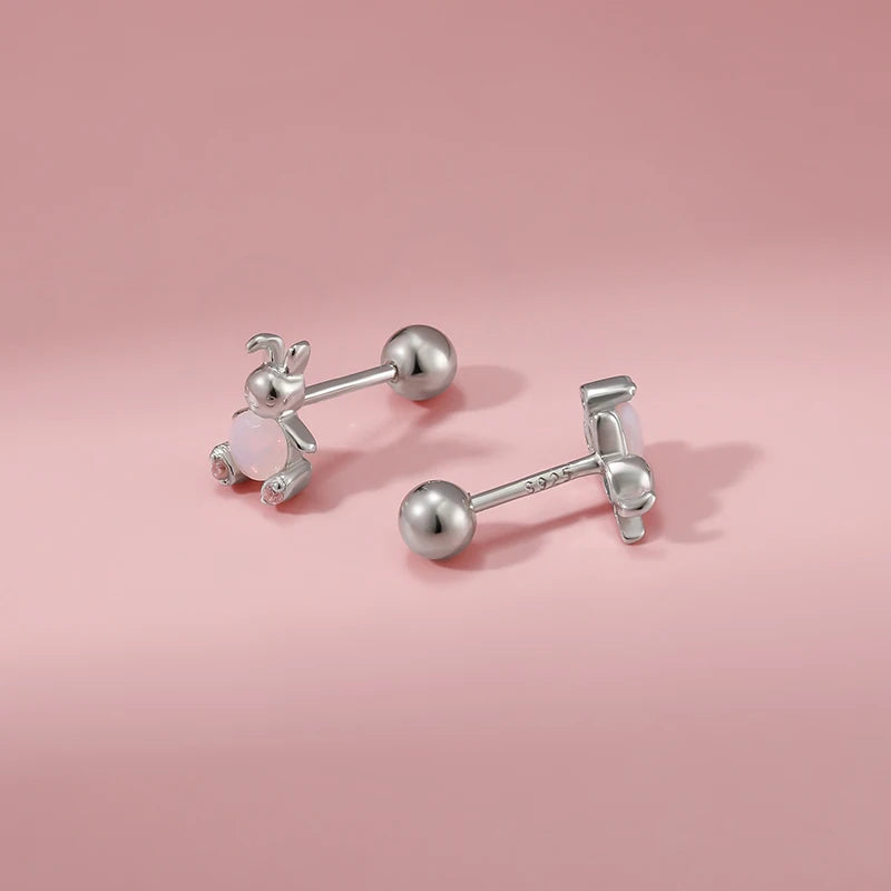 TrustDavis Genuine Fashion 925 Sterling Silver cute Animal rabbit Stud Earring For Women Silver 925 Earrings Jewelry Gift DS4622