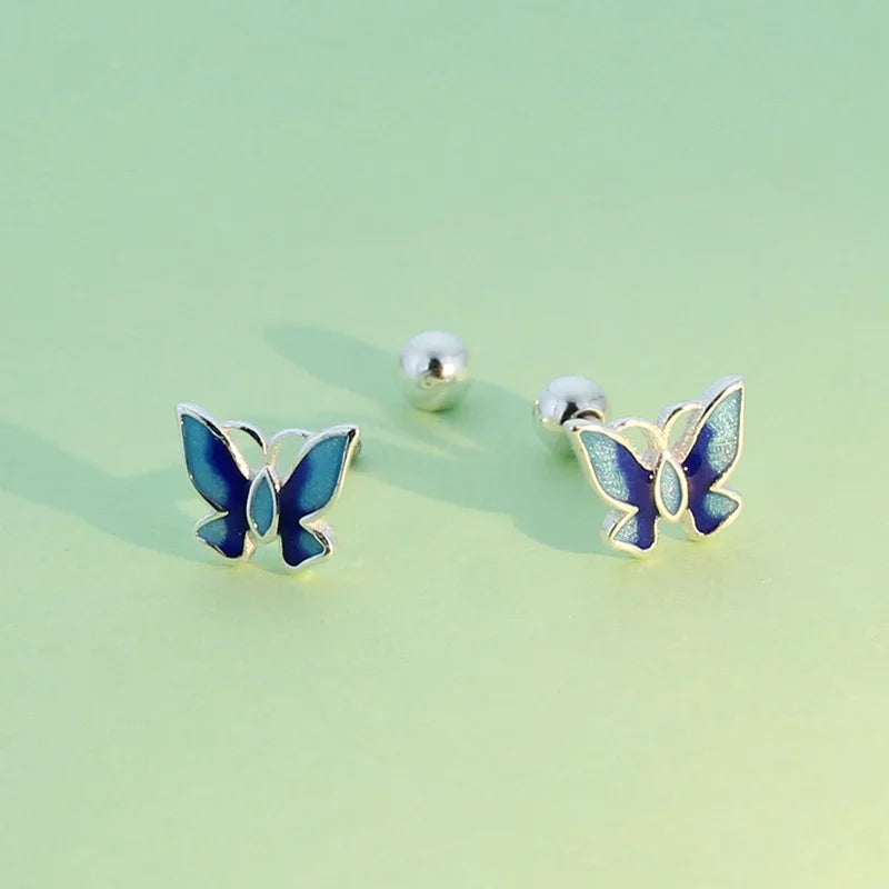Blue Butterfly Screw Stud Earrings DB381