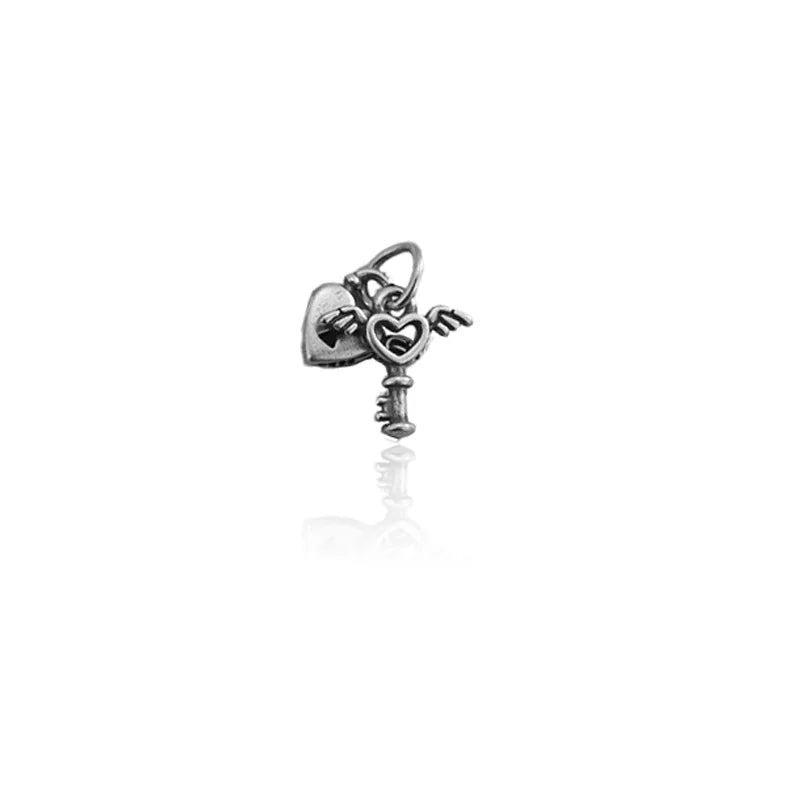 TrustDavis Real 925 Sterling Silver Classic Angel Wings Heart Lock Charm Pendant Handmade DIY Accessories Wholesale DZ1684