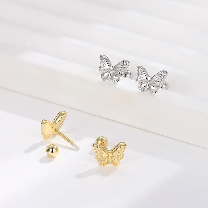 TrustDavis 925 Sterling Silver Women's Fashion Simple Smooth Butterfly Screw Earrings for Women Girls Jewelry Gift DS4301
