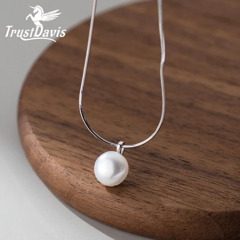 TrustDavis Girls 925 Solid Sterling Silver Necklace Pearl Snake Bone Pendant Lady Girls Birthday Gift Fine S925 Jewelry DS4343