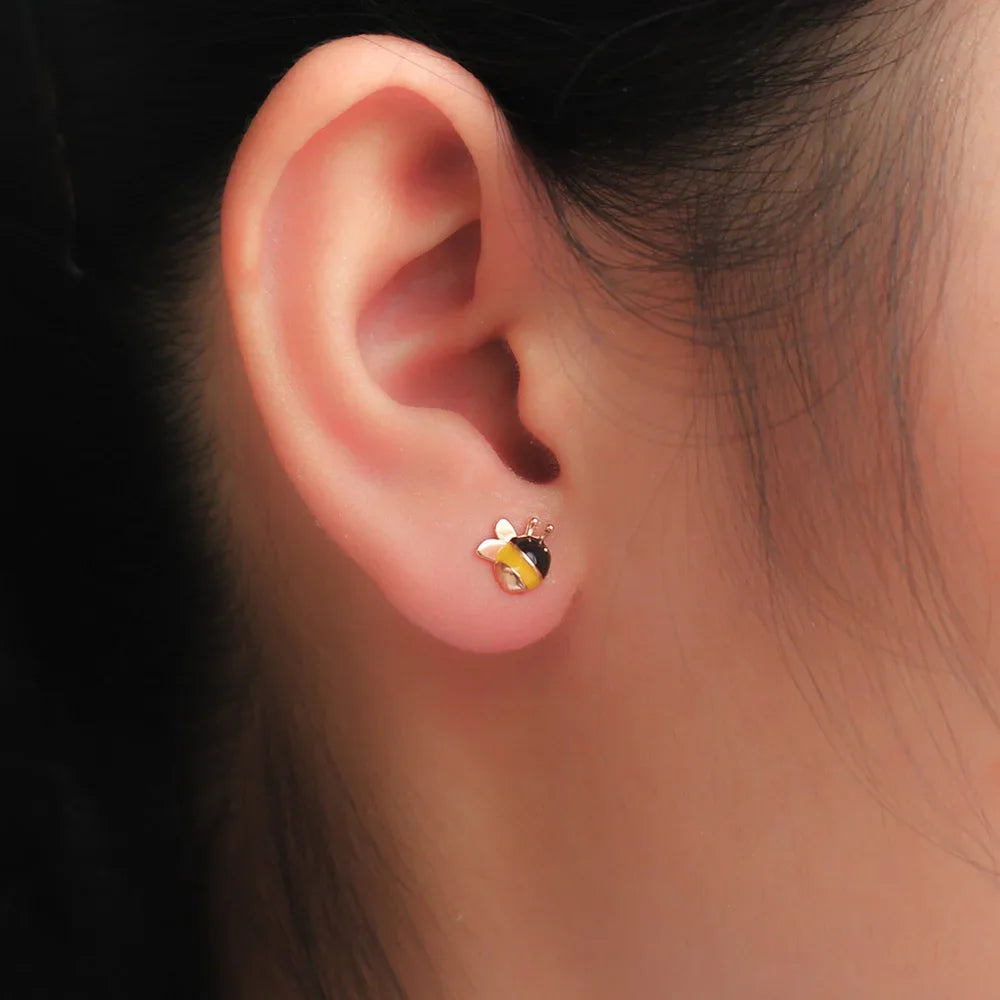 Asymmetrical Bee Flowers Stud Earrings DS734