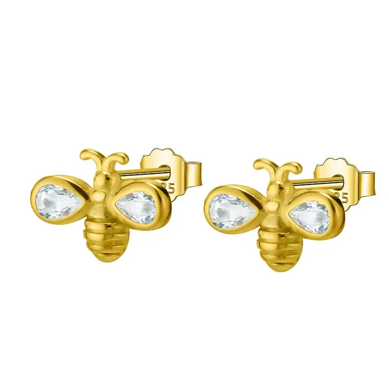 Trustdavis Genuine Fashion 925 Sterling Silver Little Animal Bee Dazzling CZ Stud Earring For Women Fine Jewelry Brincos DS2345