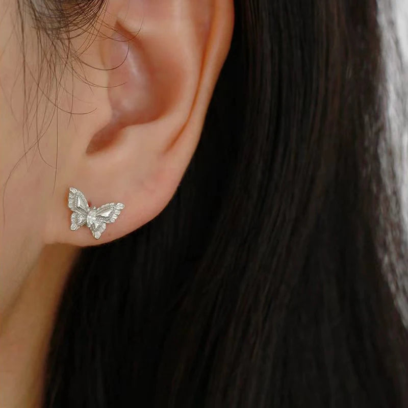TrustDavis 925 Sterling Silver Women's Fashion Simple Butterfly Zirconia Earrings for Women Girls Birthdays Jewelry Gift DS4701