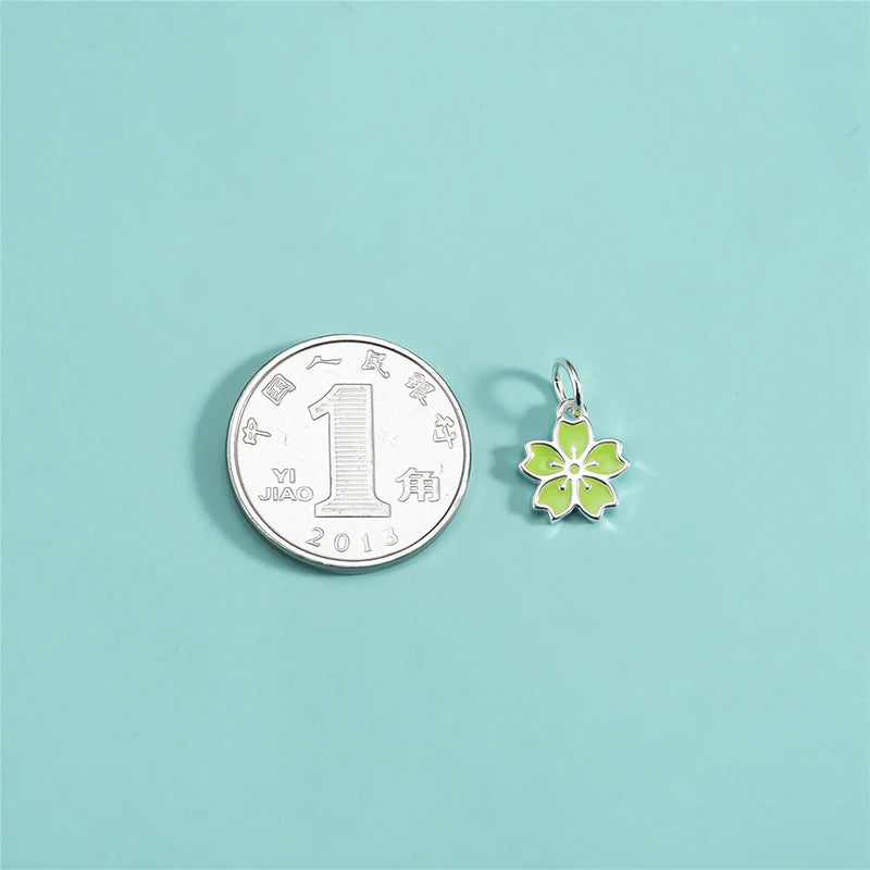 TrustDavis Real 925 Sterling Silver Glue Cherry Blossoms Romantic Flower Charm Pendant Handmade DIY Accessories Wholesale DZ1818
