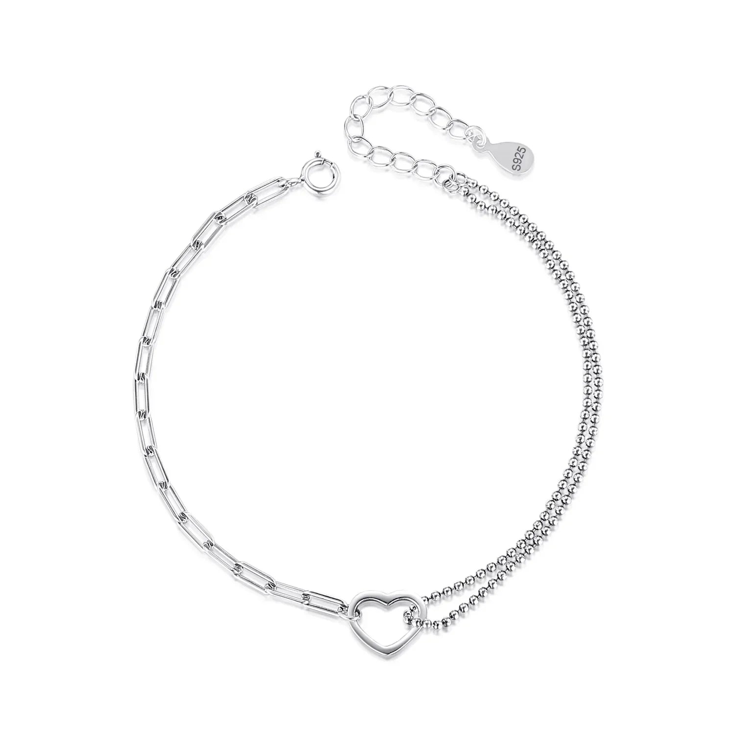 TrustDavis Real 925 Sterling Silver Bracelet Fashion Romantic Heart Beads Chian Bracelet For Women Wedding Fine Jewelry DA2589