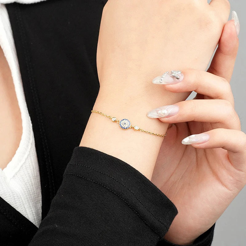 TrustDavis 925 Sterling Silver Women's Fashion Simple Evil Eye Bracelet for Women Birthday Mother's Day Jewelry Gift DS4203