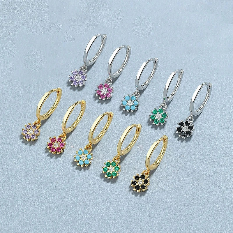 Zircon Flower Hoop Earrings Women Girls Birthday Party Gift Jewelry DS4131