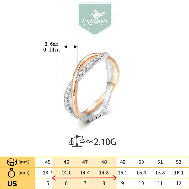 TrustDavis Real 925 Sterling Silver Women's Fashion Simple Double-wrap Two-tone Ring for Women Girls Fine Jewelry Gift DS4681