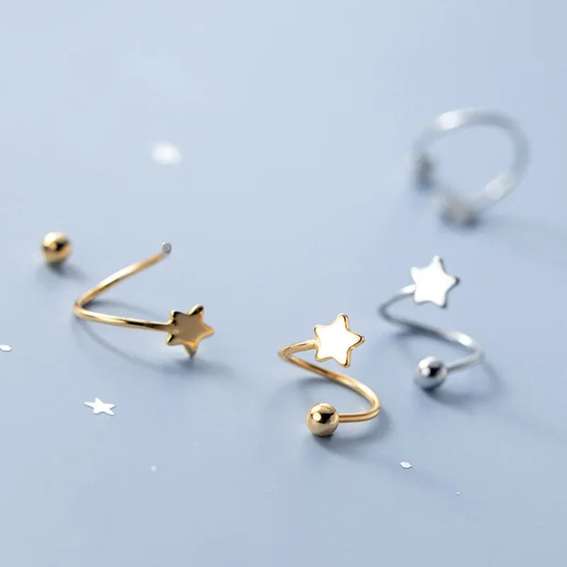 TrustDavis Genuine 925 Sterling Silver Women's Small Star Heart Screw Ear Bones Ear Buckle Tightly Packed Mini Earrings DA2099