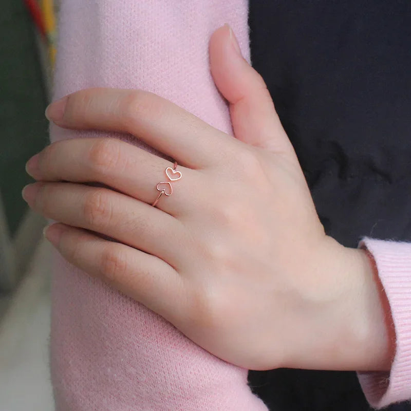 925 Sterling Silver Hollow Heart Cocktail Opening Finger Ring DA85