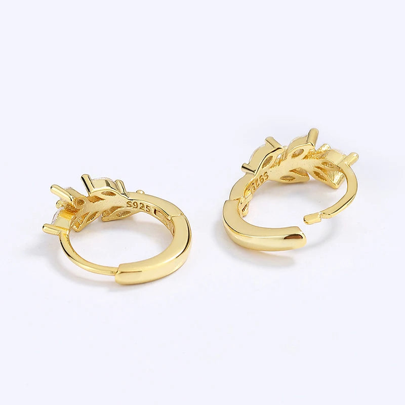 TrustDavis Real 925 Sterling Silver 2022 Fashion Leaf Zircon Charm Hoop Earrings For Women Wedding Statement Fine Jewelry DG0103