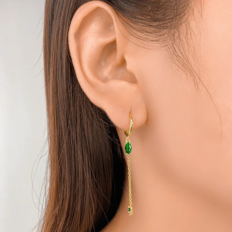 TrustDavis Real 925 Sterling Silver Fashion Colour Zircon Tassel Chain Hoop Earring For Women Wedding Party Fine Jewelry DA2707