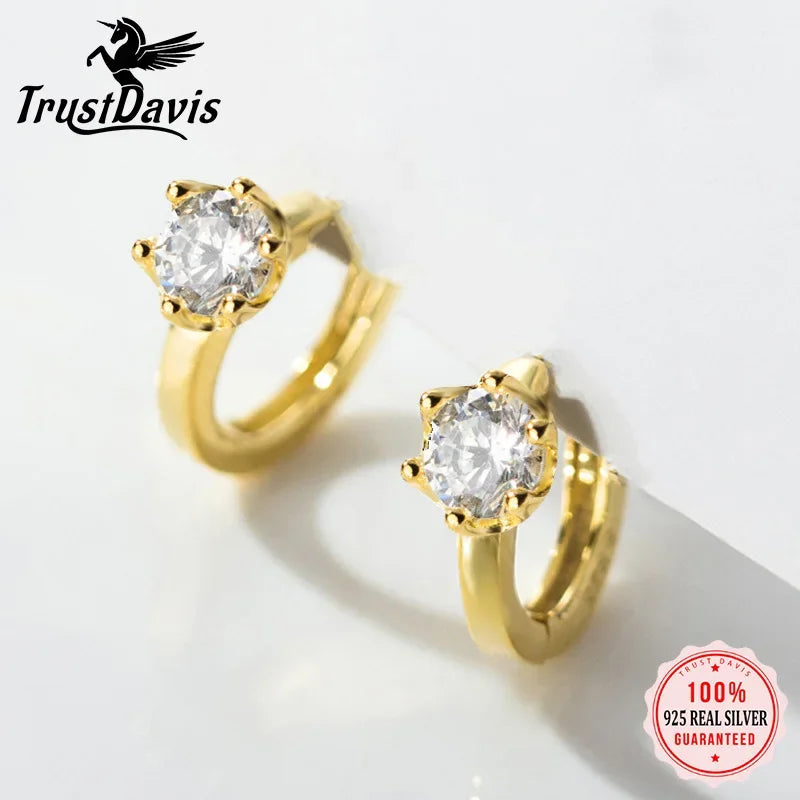 TrustDavis Girls New 925 Sterling Silver Women Round CZ Hoop Earrings for Women Party Fine S925 Jewelry DS4139