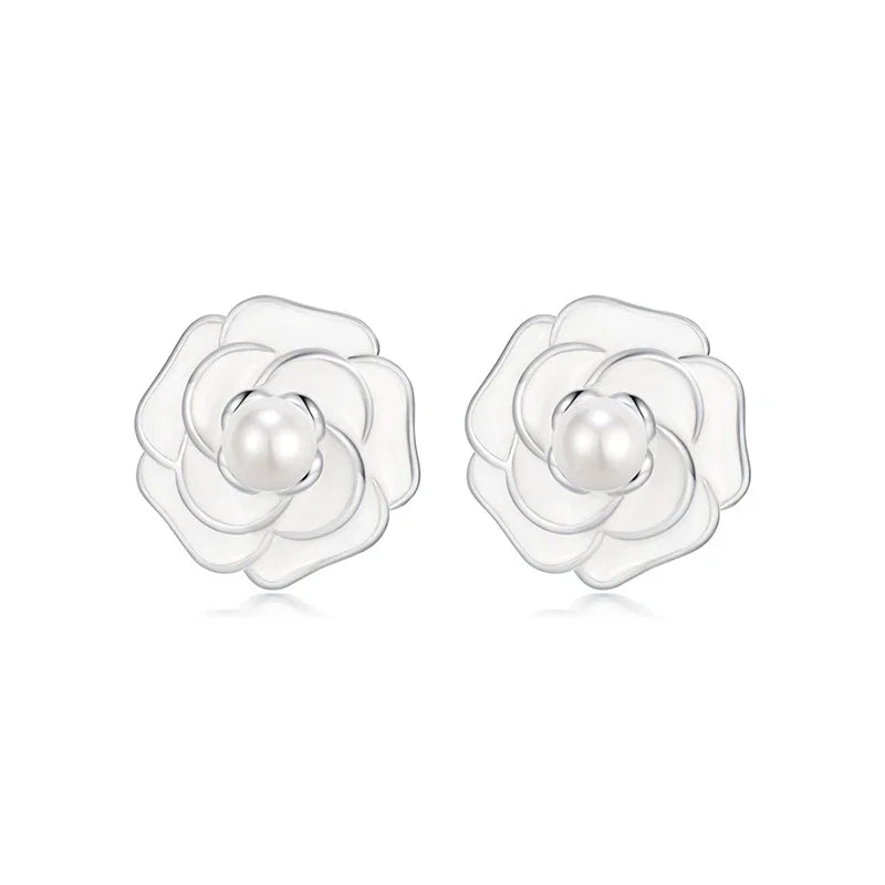 TrustDavis Real 925 Sterling Silver Fashion Elegant Pearl Flower Stud Earrings For Women Anniversary Fine Jewelry DS3490