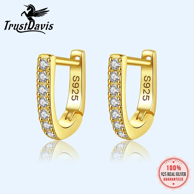 925 Sterling Silve Fashion Minimalist Geometric Zircon Gothic Hoop Earrings DA2723