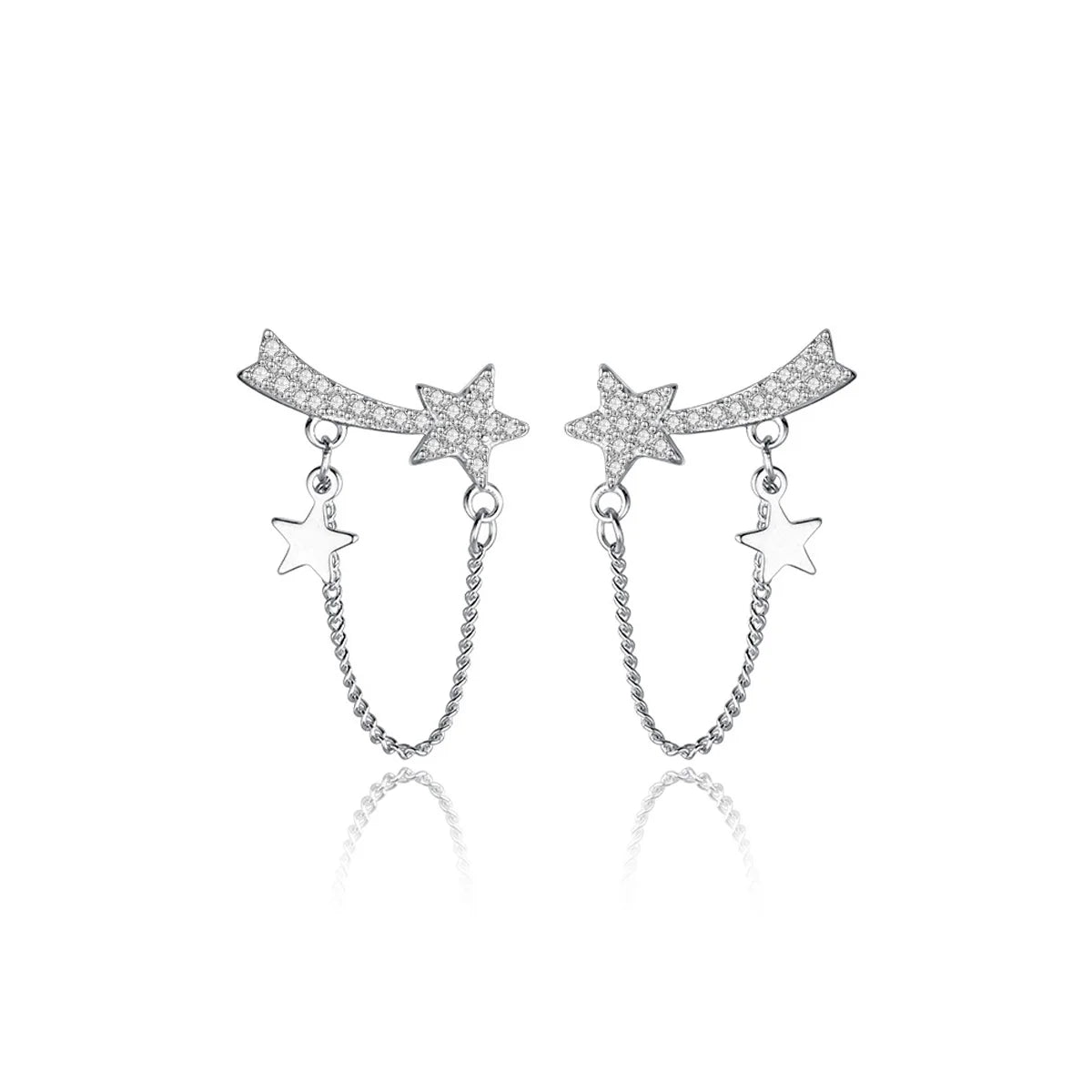 TrustDavis Real 925 Sterling Silver Earring Chain Star Shiny CZ Stud Earring For Women Wedding Mother's Day Fine Jewelry DA3112