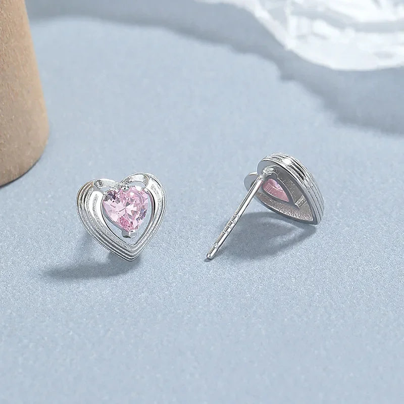 TrustDavis Girls Real 925 Sterling Silver Heart Colorful Zircon Stud Earrings for Sweet Daugther Fine S925 Jewelry DS4505