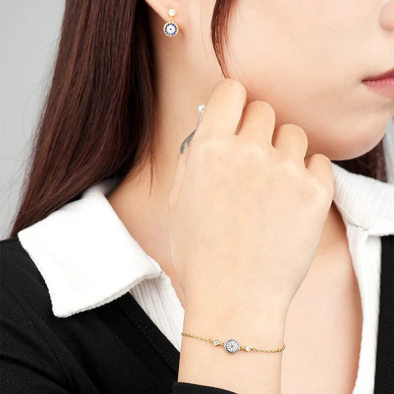 TrustDavis 925 Sterling Silver Women's Fashion Simple Evil Eye Bracelet for Women Birthday Mother's Day Jewelry Gift DS4203