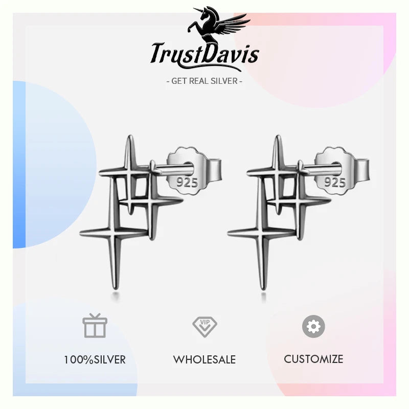 TrustDavis Genuine 925 Sterling Thai Silver Fashion Sweet Star Stud Earring For Women Wedding Anniversary Jewelry Gift DB1154
