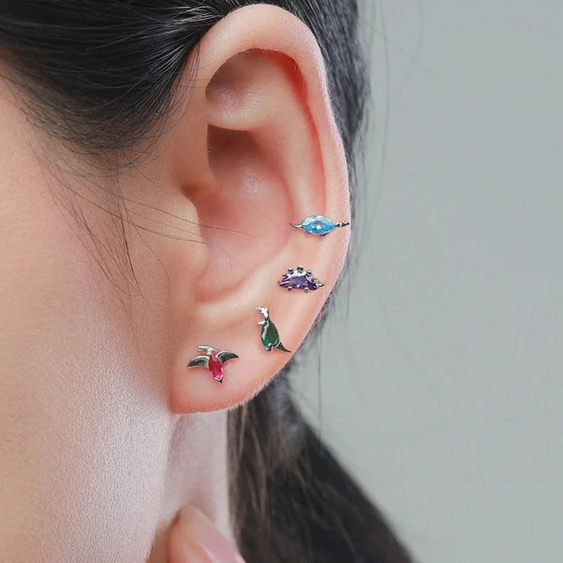 Trustdavis Real 925 Sterling Silver 1Pcs Fashion Cute Dinosaur Stud Earrings Women Girls Birthday Party Gift Jewelry DA1379