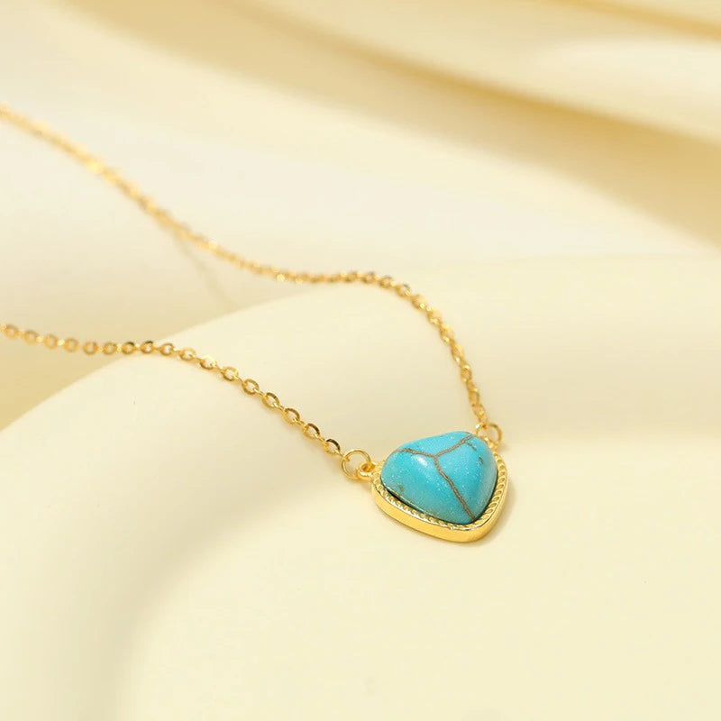 TrustDavis 925 Sterling Silver Women's Fashion Simple Turquoise Heart Pendant Necklace for Women Girls Jewelry Gift DS4427