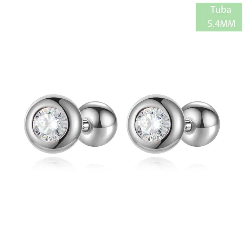 TrustDavis Girls Real 925 Sterling Silver Round Zircon Stud Earrings Women Daughter Birthday Party Gift Jewelry DS4361
