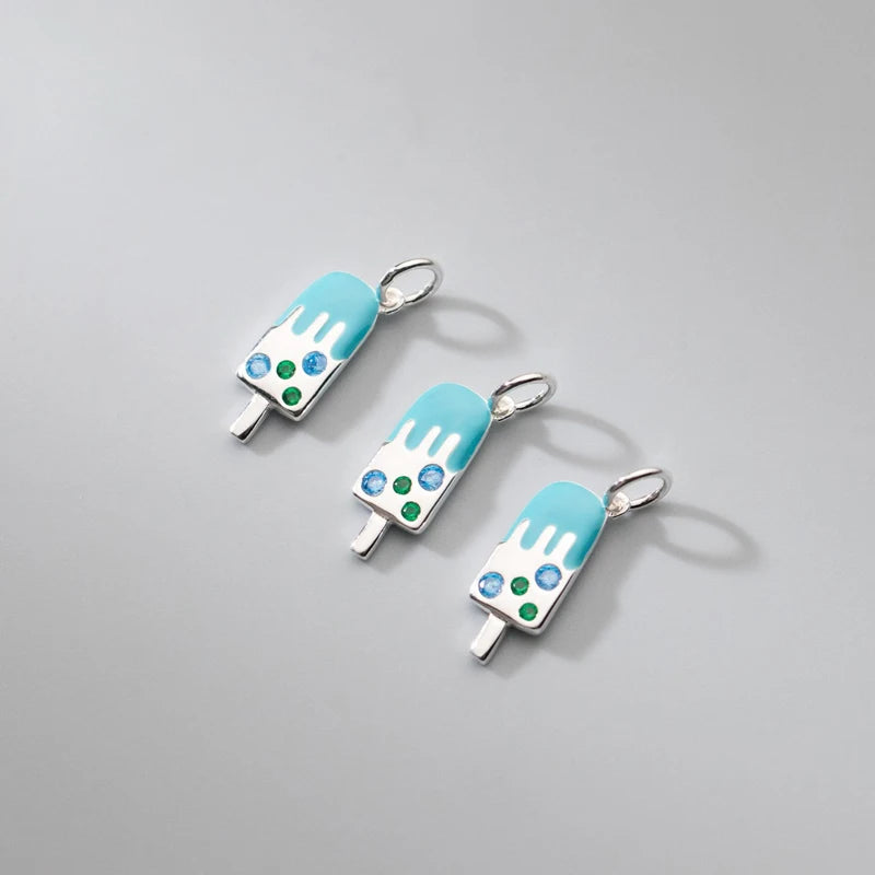 TrustDavis Real 925 Sterling Silver Fashion Colorful Ice Cream Charm Pendant Handmade DIY Accessories Jewelry Wholesale DZ1744