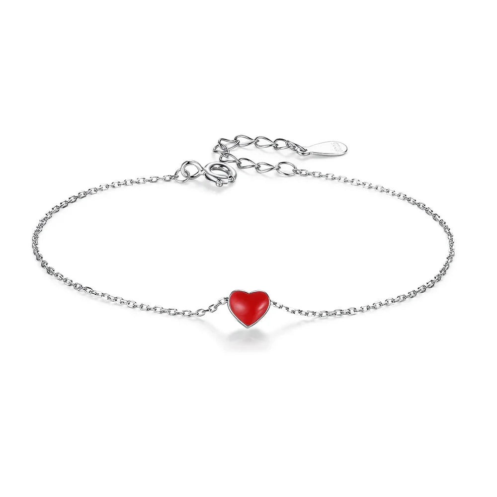 100% 925 Sterling Silver Fashion Love Red Heart Bracelet DS309