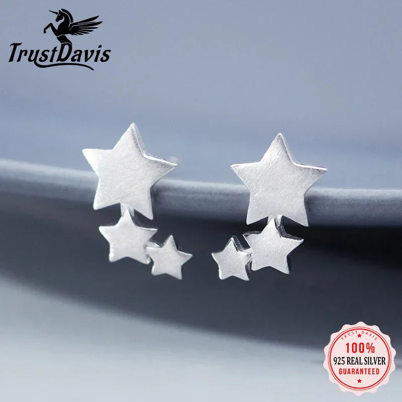 TrustDavis Real 925 Sterling Silver Moon&Star Stud Earrings Birthday Gift For Women Sterling Silver Fine Jewelry DS4261