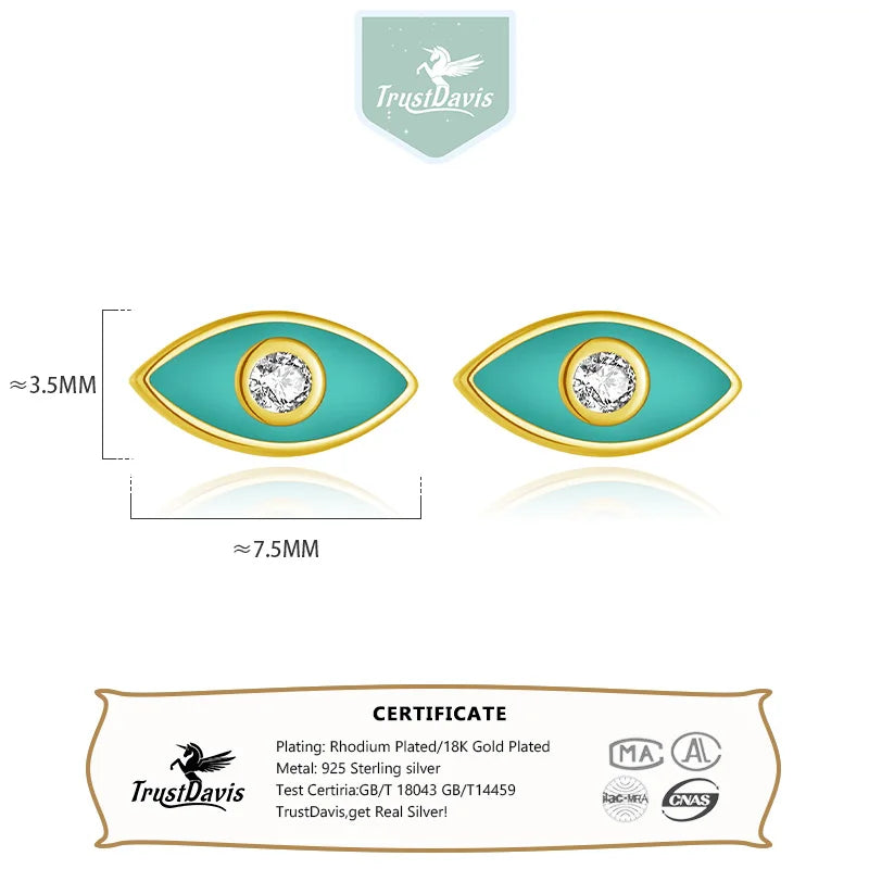 TrustDavis Real 925 Sterling Silver fashion fine small eyes Stud Earrings for Women Minimalist Jewelry DA3236