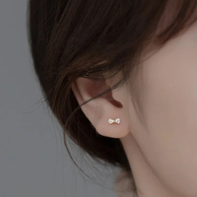 TrustDavis Real 925 Sterling Silver Girls Birthday Gift Earring Jewelry Sweet Bowkont Zircon Stud Earrings for Xmas DS3502