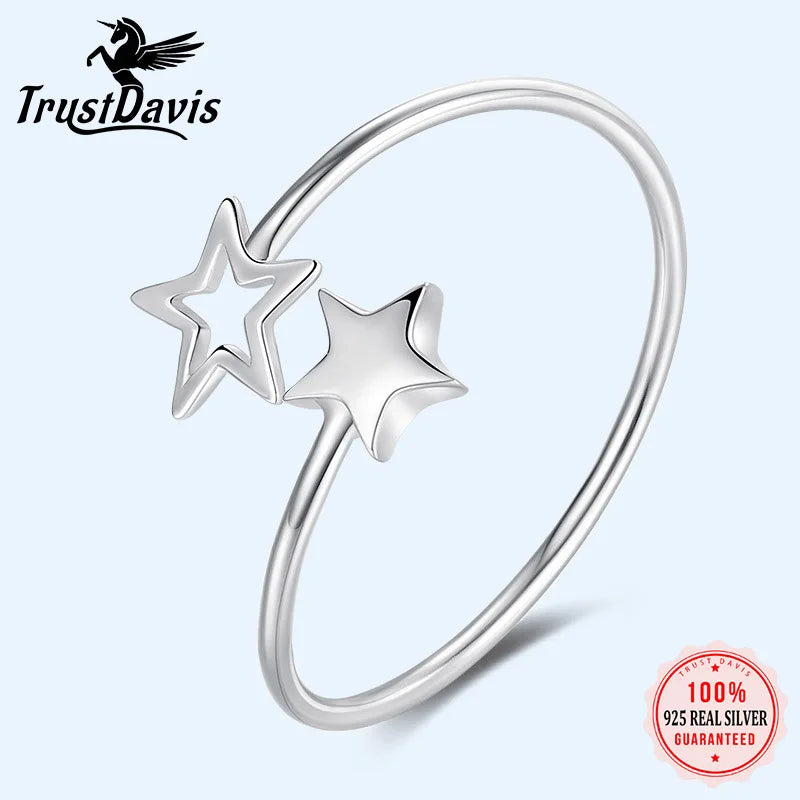 TrustDavis New 100% 925 Sterling Real Silver Fashion Women Star Rings Size 5 6 7 Wonderful Gift For Girls Teens Lady's DS587