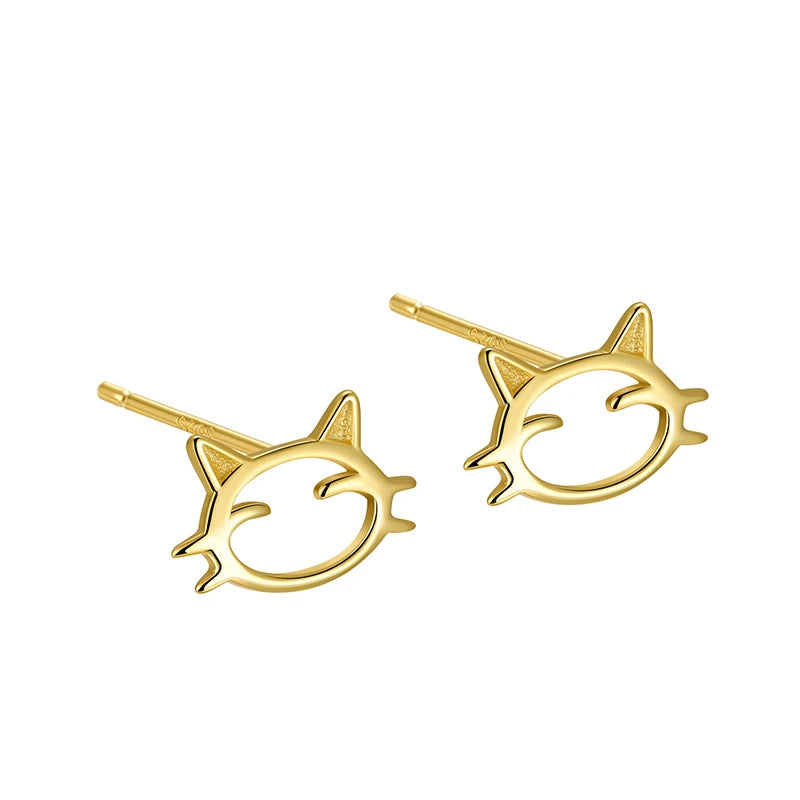 TrustDavis 925 Sterling Silver Women's Fashion Simple Cute Hollow Cat Line Kitten Earrings for Women Girls Jewelry Gift DS4283