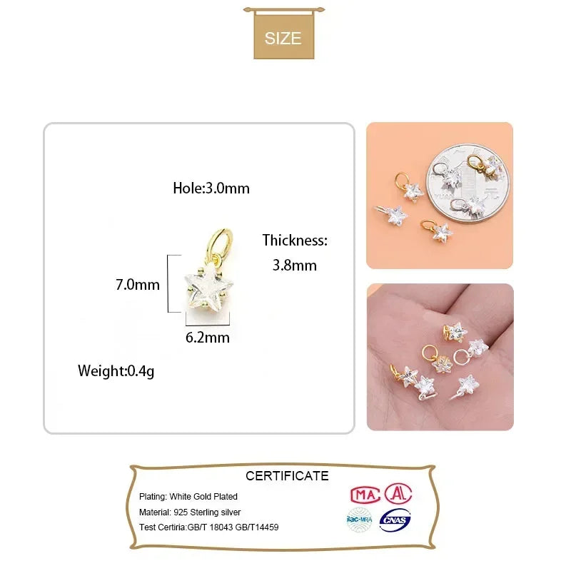 TrustDavis Real 925 Sterling Silver Fashion Mini Star CZ Charm Pendant Handmade DIY Accessories Fine Jewelry Wholesale HY036