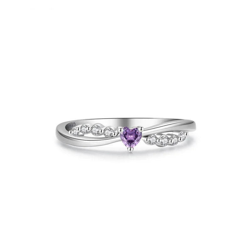 TrustDavis Real 925 Sterling Silver Women's Fashion Purple Cross Heart Shaped Zirconia Ring for Women Girls Jewelry Gifts DS4240