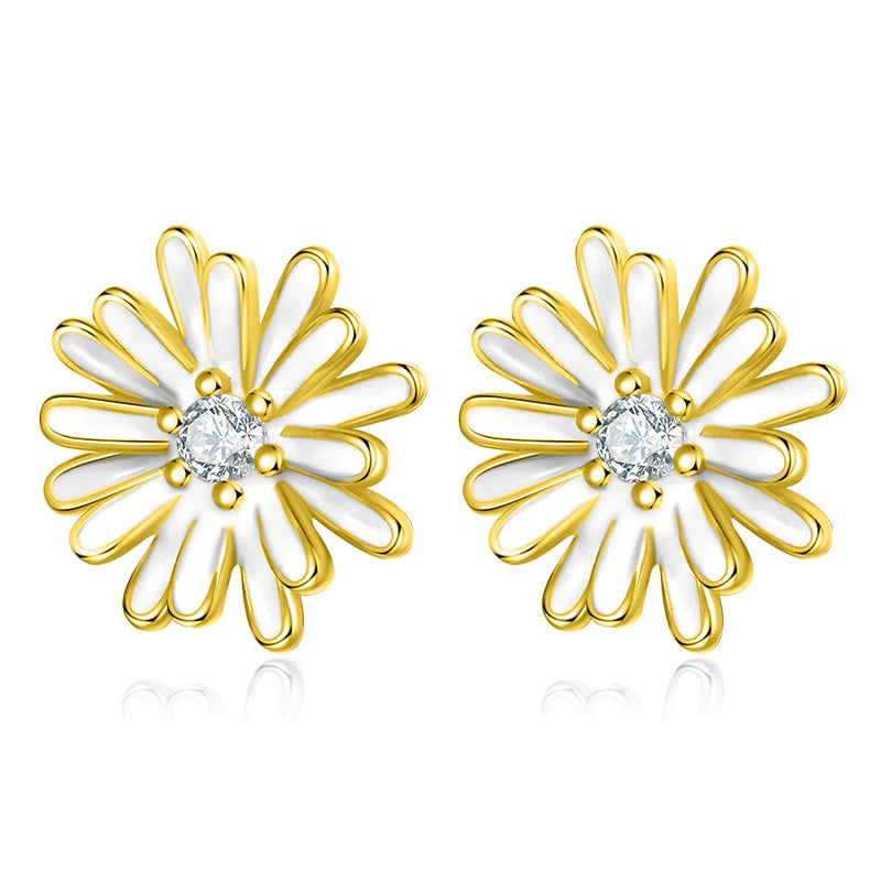 TrustDavis 2024 Real 925 Sterling Silver Sweet Chrysanthemum Flower Stud Earring for Women Wedding Party Jewelry Gift DS4027