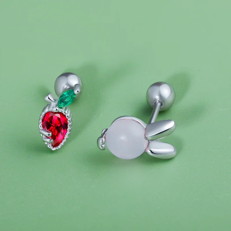 TrustDavis Real 925 Sterling Silver Cute Carrot Rabbit Screw Stud Earrings For Women Young Daughter Birthday Party Gift DS4579