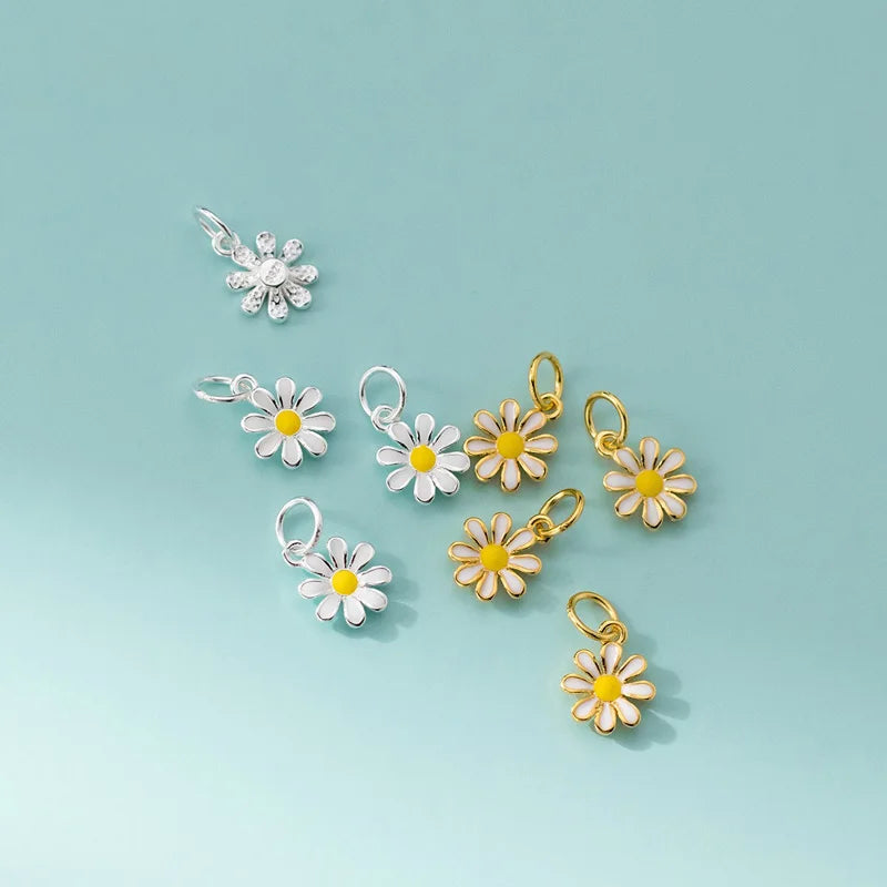 TrustDavis New Real 925 Sterling Silver Fashion Daisy Flower Charm Pendant Handmade DIY Accessories Wholesale DZ1721