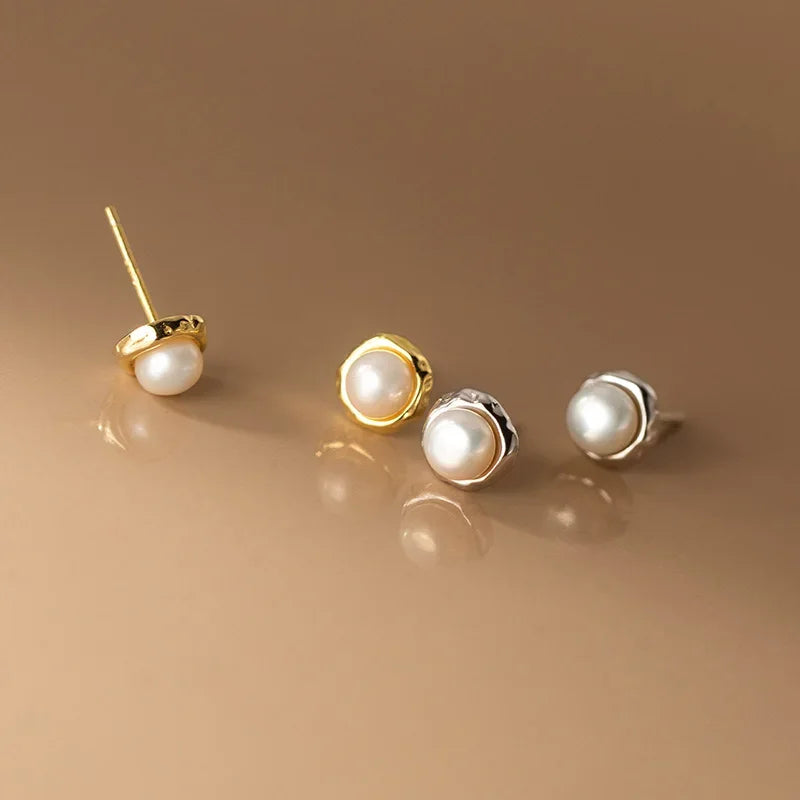 TrustDavis Real 925 Sterling Silver Sweet Natural Freshwater Pearl Stud Earrings For Daughter Girls Birthday Gift Jewelry DE0308