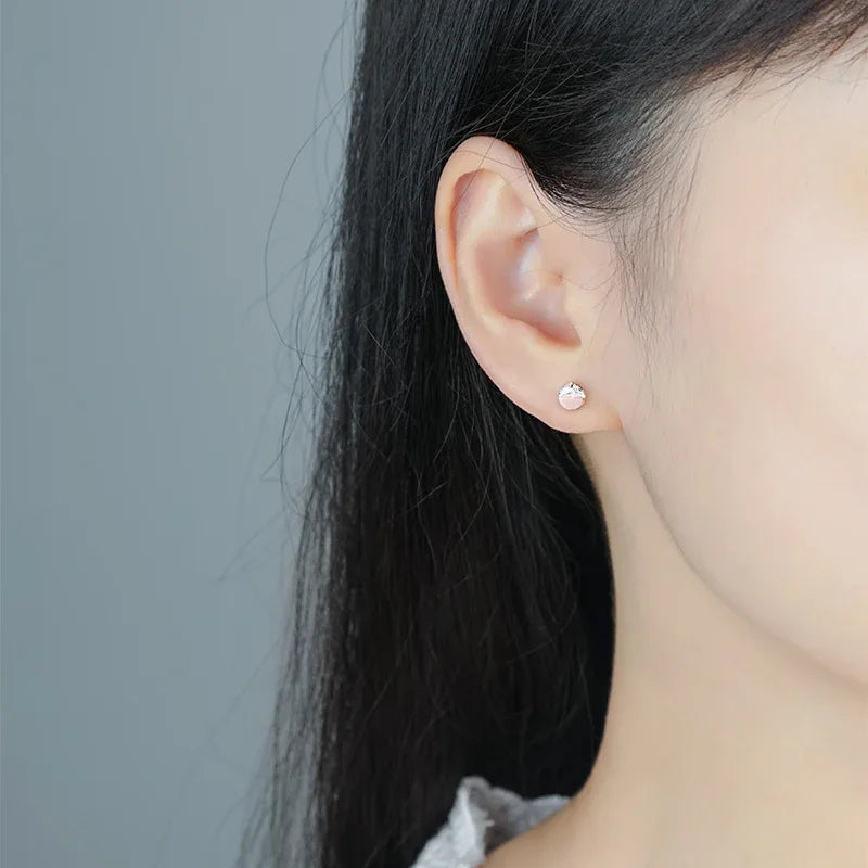 TrustDavis Real 925 Sterling Silver Semicircle CZ Screw Stud Earrings For Women Children Baby Girls Kid Minimalist Jewelry DS931